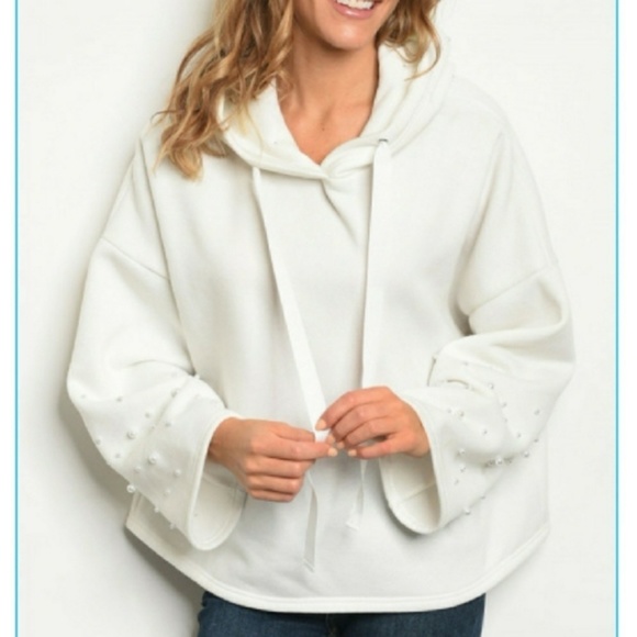 Casting, L.A. Tops - Pearl Studded Hooded Sweatshirt Fleece Lined